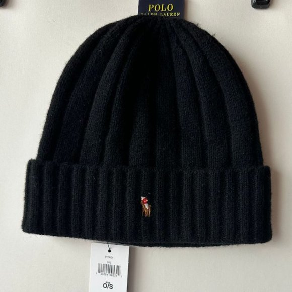 NWT Polo Ralph Lauren Men's Cuffed Beanie  Hat in Black - Picture 1 of 4